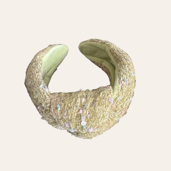 Green Chenille Confetti Tinsel Knot Headband - Picture 2 of 3